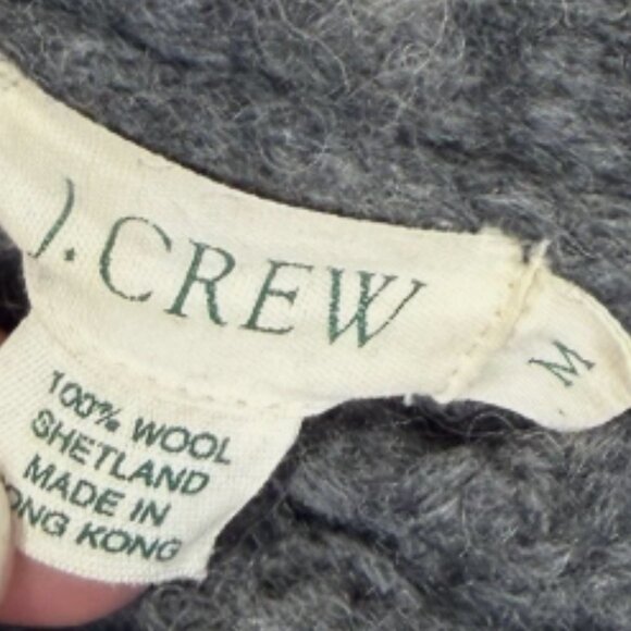 Vintage J.Crew 100% Wool Shetland Chunky Cable Knit Gray Boxy Sweater Cardigan M - Picture 3 of 4